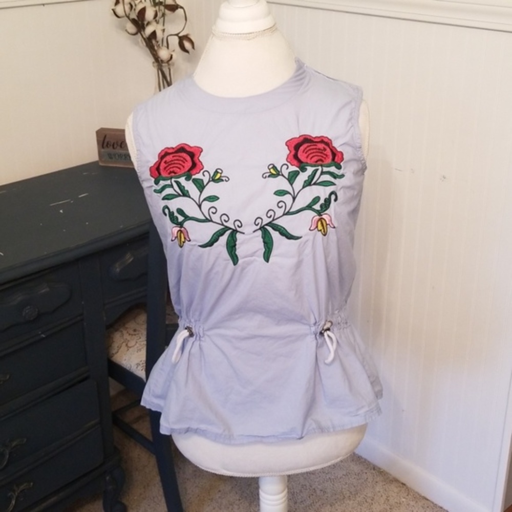 Baby blue drawstring peplum small